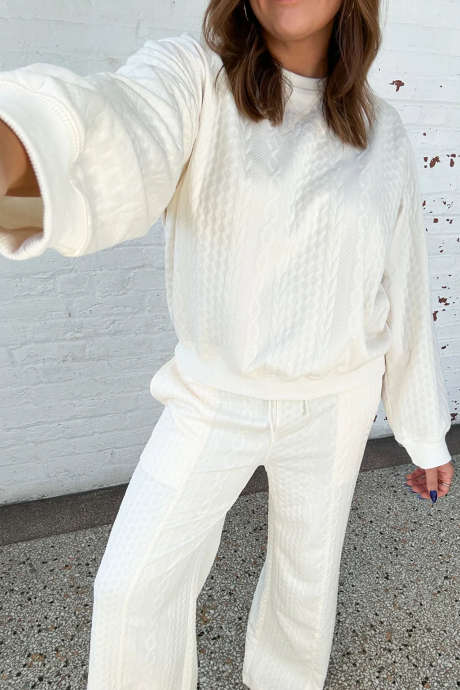White Casual Solid Two Piece Set Long Sleeve Shift Silhouette Pantsuit