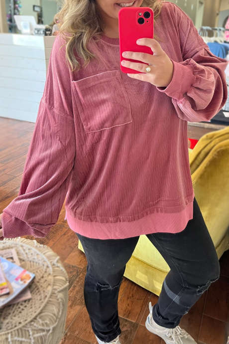 Rose Tan Casual Oversized Tunic Sweatshirt Long Sleeve Round Neck Solid Fabric Daily Wear
