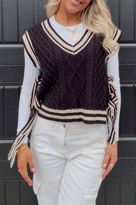 Chicory Coffee black-bow-sweater-vest