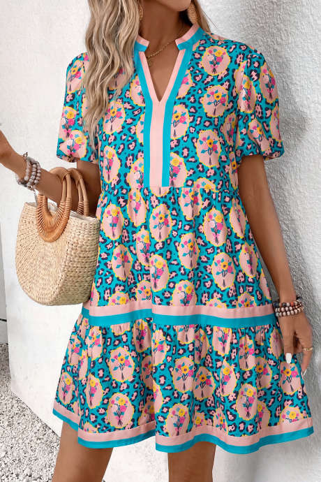 Green Leopard Floral Short Dress LC6128180-P920