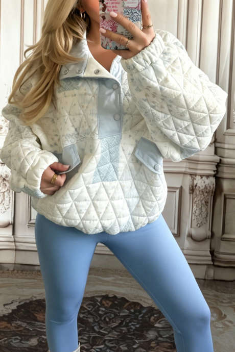 Sweatshirt Pullover Lengan Panjang Berkerah Motif Bunga Berwarna-warni