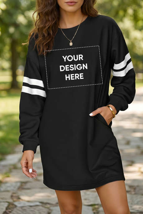 Black Varsity Contrast Banded Sleeve Shift Sweatshirt Dress