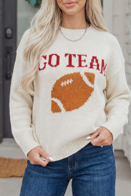 Beige Go Team Game Day Knit Sweater