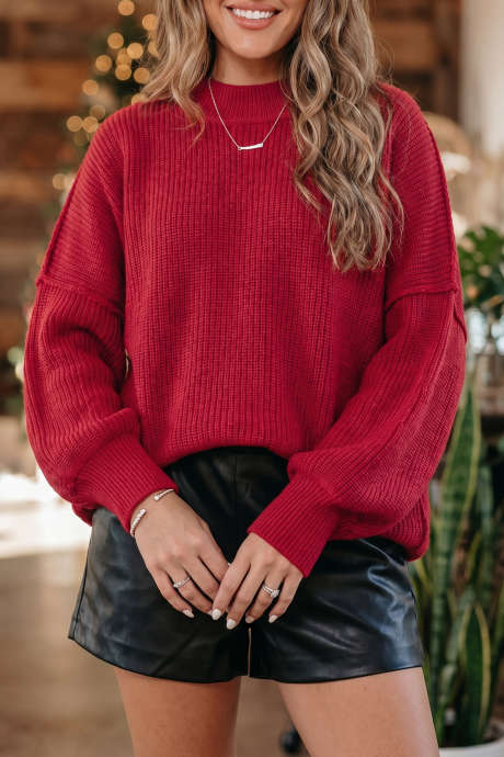 Pulang Dahlia Long Sleeve Ribbed Knit Stand Neck Regular Fit Sweater