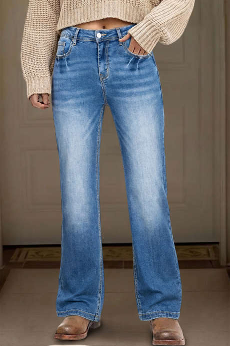 Myosotis Acid Washed Straight Leg Full Length Casual Jeans LC7876800-P1204