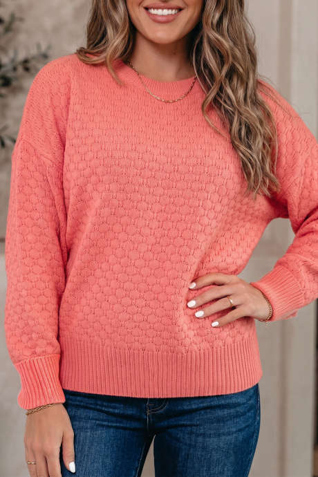 Coral Paradise Rippstrickpullover mit überschnittenen Schultern und langen Ärmeln