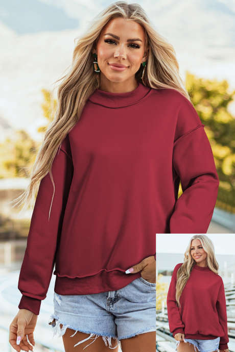 Rdeča pulover z dolgimi rameni in imitacijo ovratnika Dahlia z vzorcem LC25320997-P403
