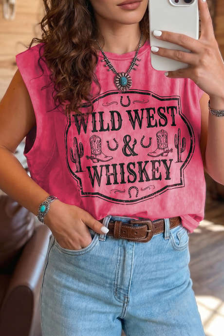 Bonbon Western Print Sleeveless Muscle Tee Top