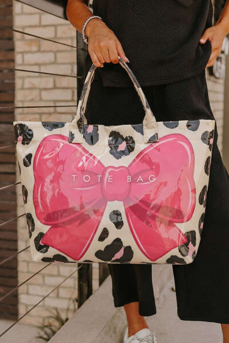 Rose Red Sweet Bow Leopard Print Elegante PVC Tragetasche
