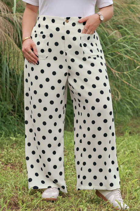 Weiße Damen-Shifthose in Übergröße mit Polka-Dot-Muster und aufgesetzten Taschen PL7714170-P1