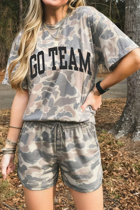 Multicolour GO TEAM Camo Relaxed Short 2pcs Set LC6210105-P22
