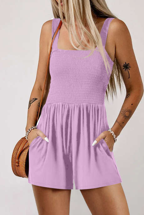 Phalaenopsis Casual Pocketed Smocked Sleeveless Romper LC6412419-P608