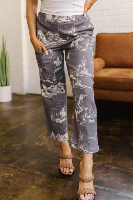 Celana Jeans Model Shift Motif Vintage Wild West Riding Warna Abu-abu