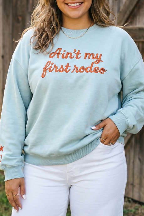 Sweatshirt Ukuran Besar Lengan Panjang Longgar Leher Bulat Motif Huruf Warna Biru Kabut