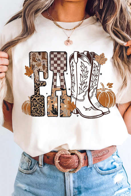 Kaos Grafis Thanksgiving Barat dengan Cetakan Huruf FALL Putih