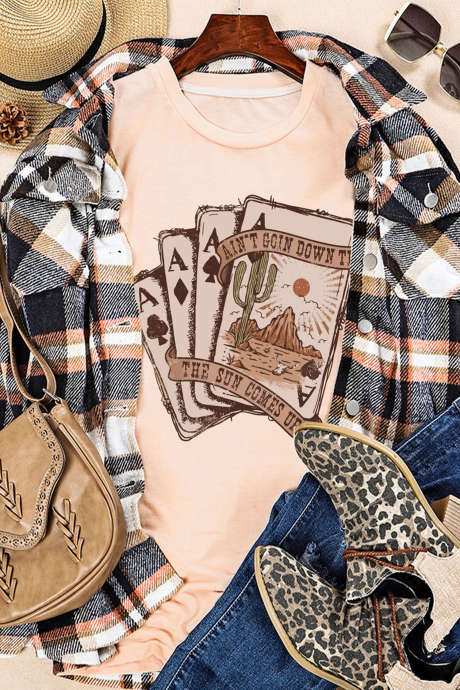 T-shirt graphique Western Poker Cards kaki