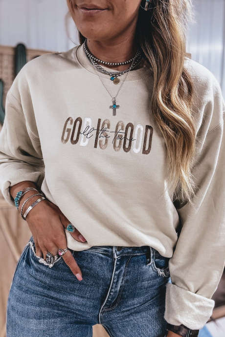 Jet Stream GUD ER GOD Western Brodert Bokstaver Crew Neck Genser