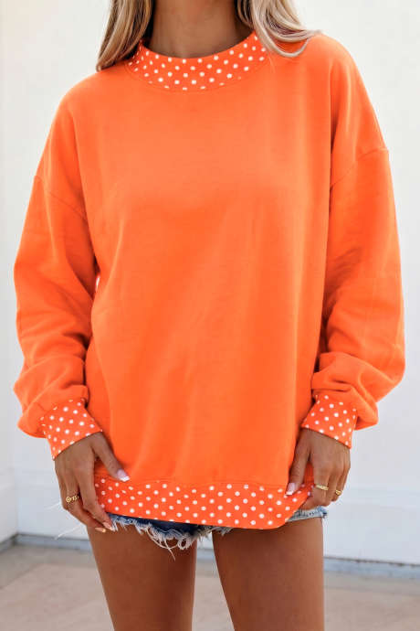 Πορτοκαλί oversized φούτερ με χρωματικό μπλοκ και πουά τελείωμα σε αντίθεση