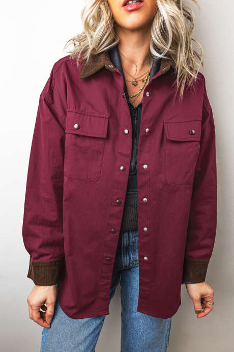 Surchemise à manches courtes Red Dahlia Vintage Patchwork Colorblock Col Poignets Silhouette Shift