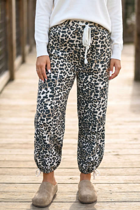 Black Leopard Print Drawstring Jogger Jeans