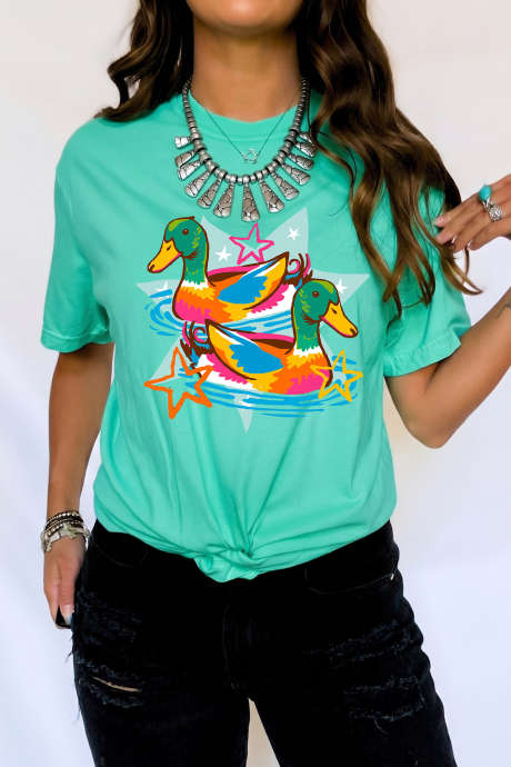 Mintgrønn Western Duck Graphic Casual Summer T-skjorte LC25232438-P1009
