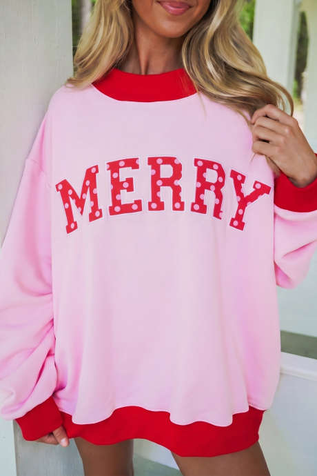 Sudadera tipo túnica de cuello alto con estampado de letras y bloques de color en color con lunares rosas