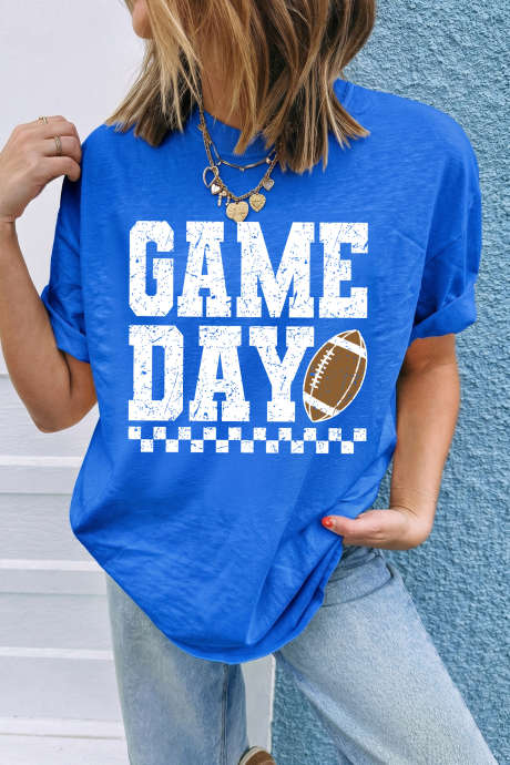 Σκούρο μπλε μπλουζάκι GAME DAY με καρό σχέδιο ράγκμπι LC25232435-P5