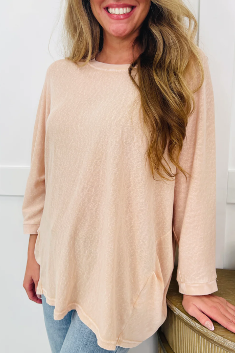 Áo tunic tay dài cổ tròn dáng rộng màu yến mạch