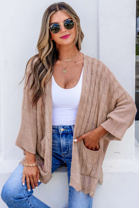 Áo khoác cardigan dệt kim móc kiểu dáng trễ vai Old Rose