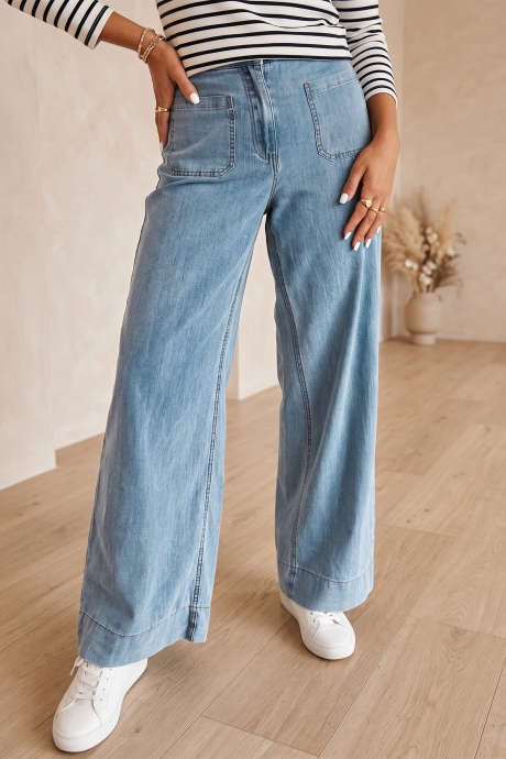 Celana Jeans Denim Beau Blue Polos Panjang Penuh dengan Detail Saku, Grosir