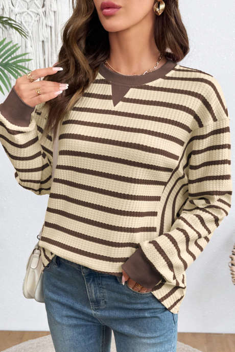 Moletom casual com punho canelado e estampa de listras marrons
