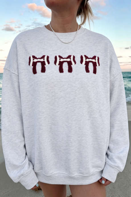 Sweat-shirt oversize gris en chenille brodée d'un nœud de rugby pour les jours de match