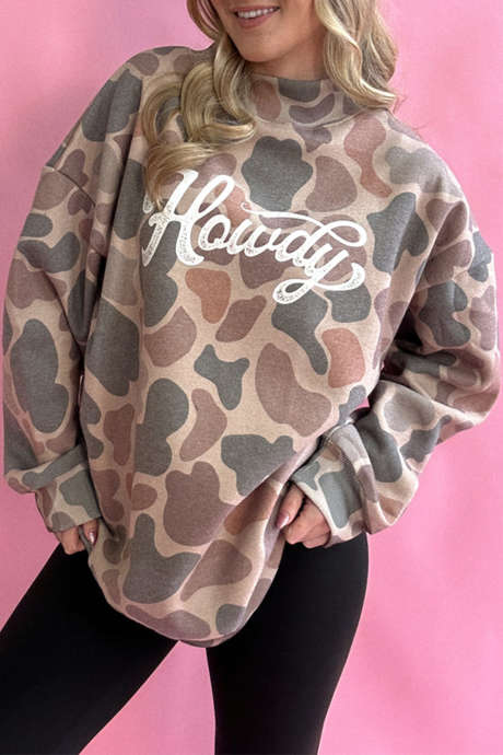 Sweatshirt Pullover Longgar Gaya Barat Motif Kamuflase Aneka Warna Howdy