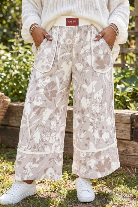 Seluar Longgar Saiz Besar Bercorak Camo Floral Kelabu Trim Kontras