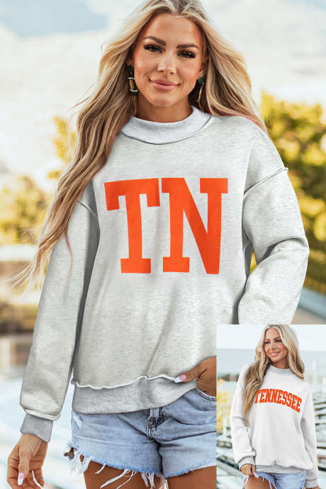 Sweat-shirt réversible à col montant imprimé double TN TENNESSEE gris clair