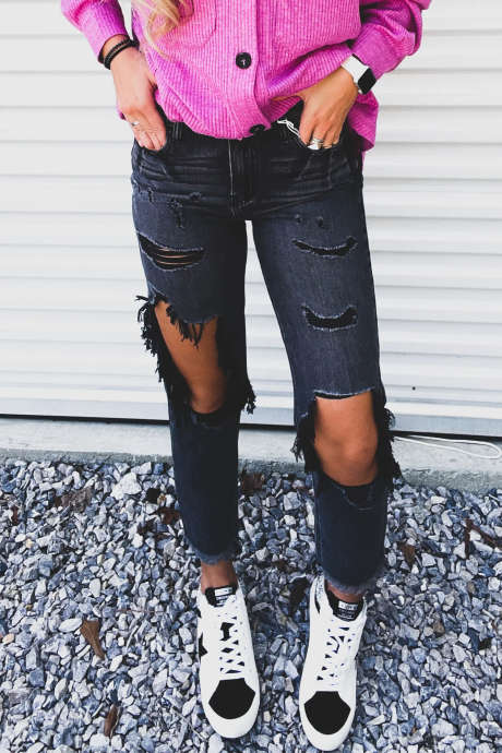 Black Open Knee Distressed Skinny Jeans