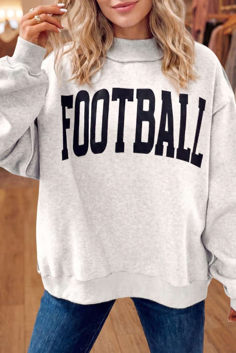 Sweat-shirt réversible gris clair à col montant imprimé double face GAMEDAY/FOOTBALL