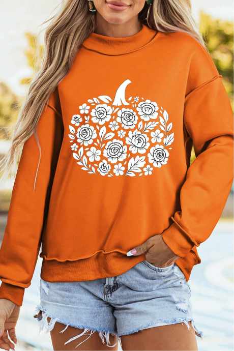 Sweatshirt Leher Tinggi Dua Sisi Motif Wortel, Bunga, dan Labu yang Dapat Dibalik