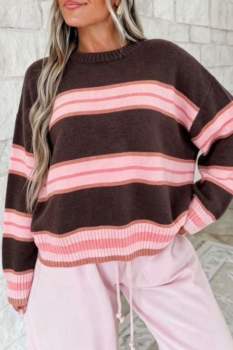 Chicory Coffee Dropped Shoulder Loose Pullover Sweater
