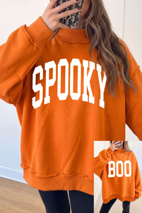 Sudadera reversible de cuello alto con estampado a doble cara de zanahoria "SPOOKY/BOO" para Halloween.