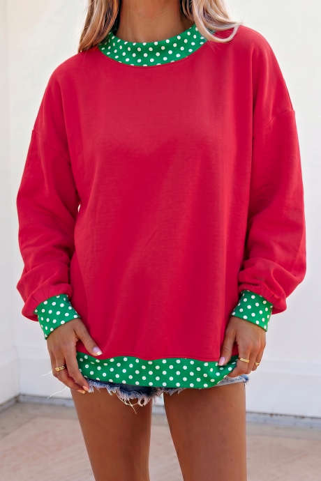 Sudadera extragrande con bloques de color rojo Racing y ribete de contraste de lunares.