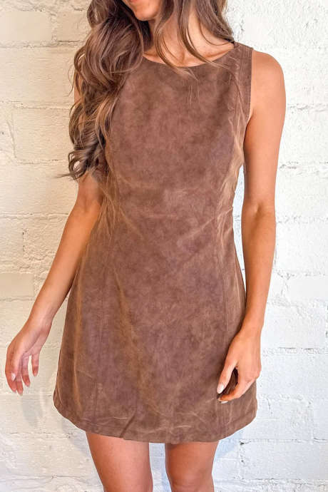 Coffee Vintage Open Back Sleeveless Mini Dress