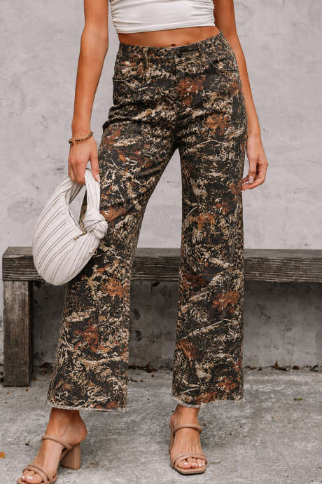Multicolour Western Woodland Camouflage Flare Leg Jeans