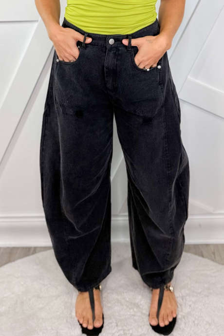 Black Solid Color Distressed Loose Jeans
