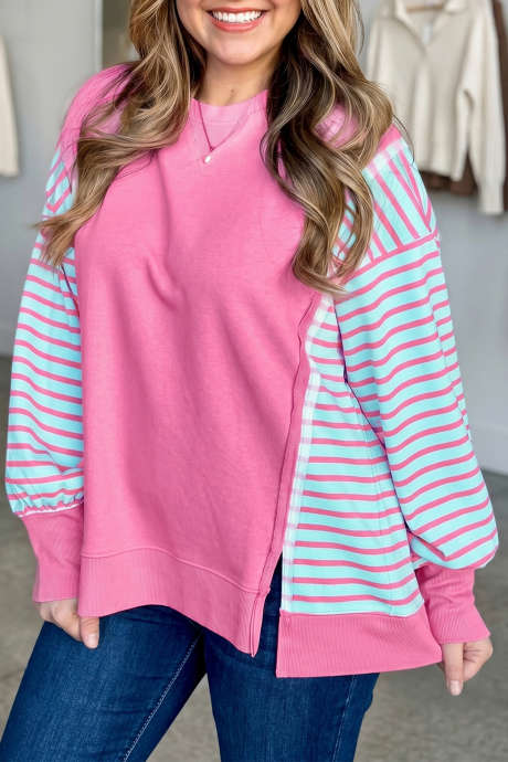 Tunik Lengan Panjang Motif Garis-Garis Ungu Orchid Ukuran Plus