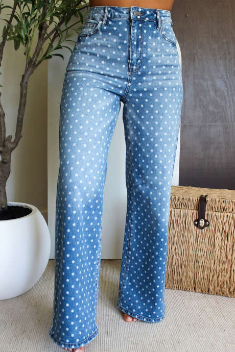 Sky Blue Polka Dot High Waist Shift Jeans