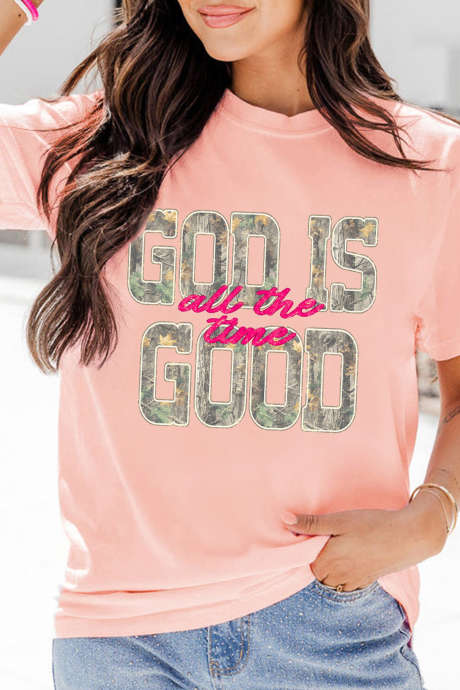 Kaos Kasual Warna Pink dengan Motif Slogan Transfer Panas
