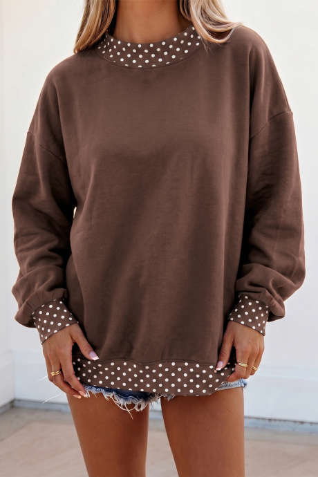 Sweat-shirt oversize marron à pois et bordures contrastées