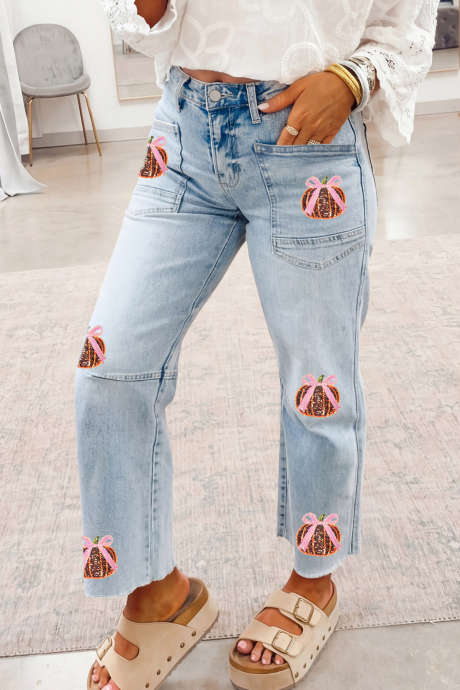 Beau Blue Enkellange Casual Jeans met Pailletten en Pompoenpatchwork
