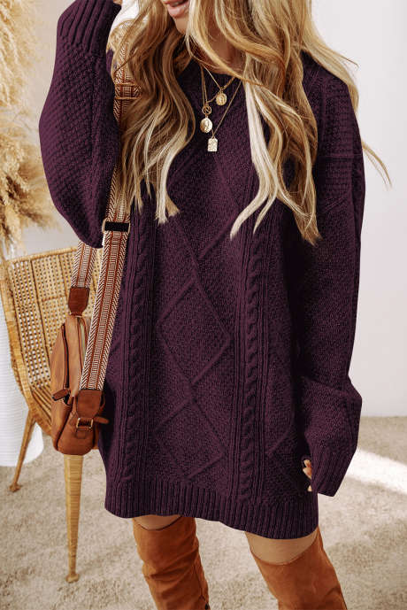 Robe pull bordeaux à torsades et épaules tombantes, coupe ample